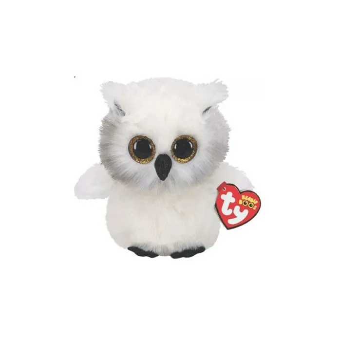 Peluche - Ty - Beanie Boo's Austin le hibou - Blanc - 15 cm - Taille S-0