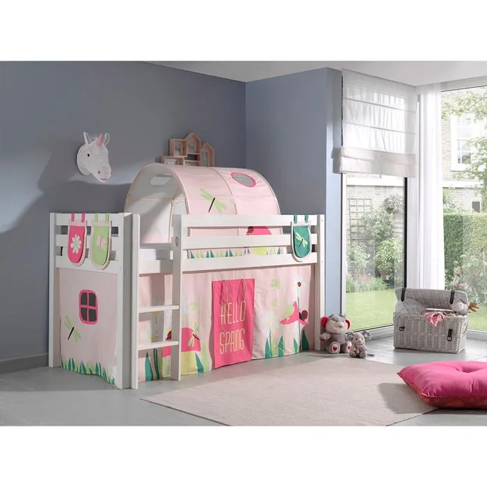 Lit Mi-Hauteur pour Enfant - Vipack Pino - Blanc - Couchage 90x200 avec Sommier et Accessoires-0