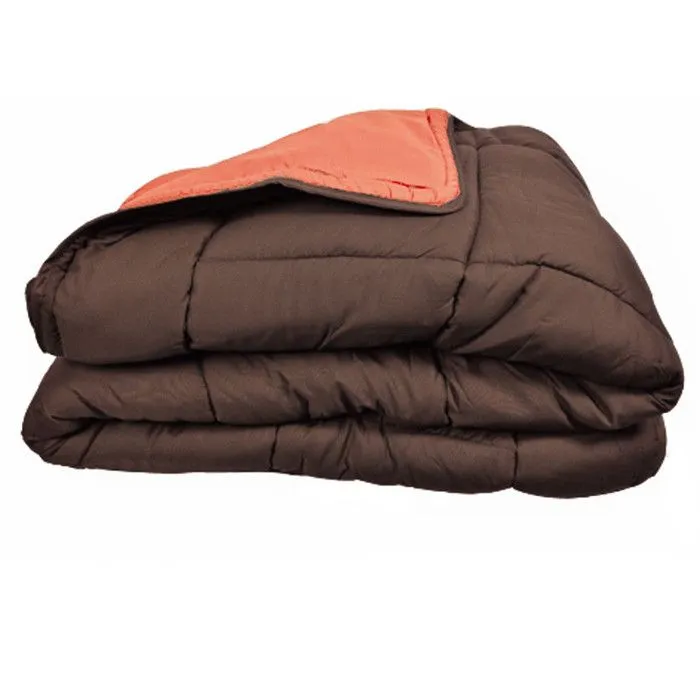 Couette chaude Bicolore Gamme Microfibre "Cocoon Non feu" Toison d'or - Cocoon Chocolat Corail - 220 x 240 cm pour lit 2 places-0