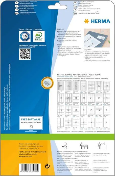 Gommette Herma - 5028 - Etiquettes 83,8 x 50,8 Premium A4 250 pieces Blanc-1