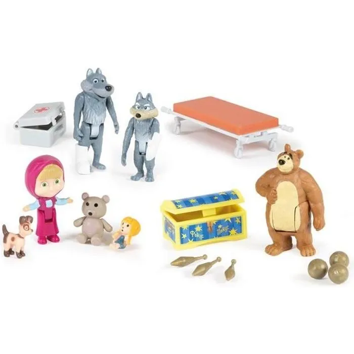 Coffret Mini Univers Masha & Michka - 7 figurines et accessoires pour enfants à partir de 3 ans-0