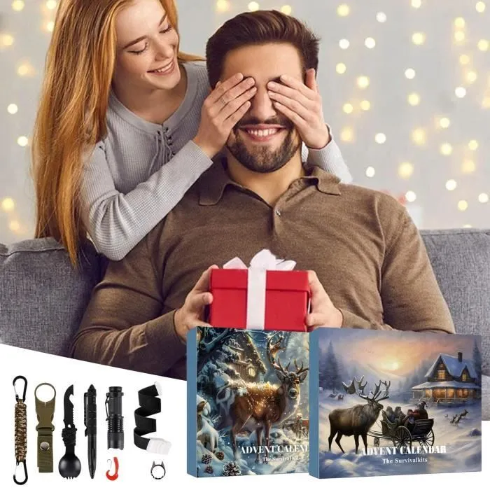Calendrier de l'avent homme - Kit de survie 24 en 1 - Marron-1