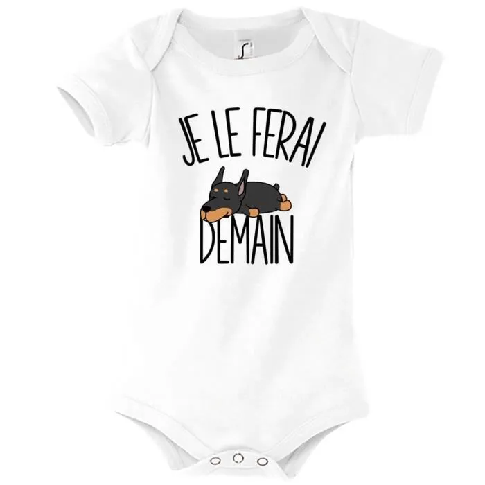 Body bébé - Je le ferai Demain - Doberman - Blanc - Mixte - 3-6 mois-0