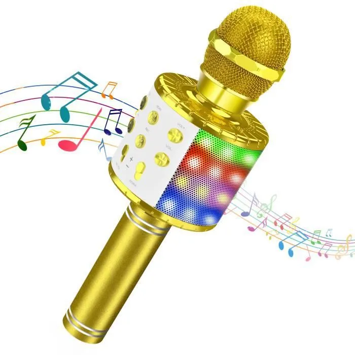 Karaoké Microphone Sans Fil, Microphone USB Enregistreur, Microphone Bluetooth Multifonctionnel-Gold-0