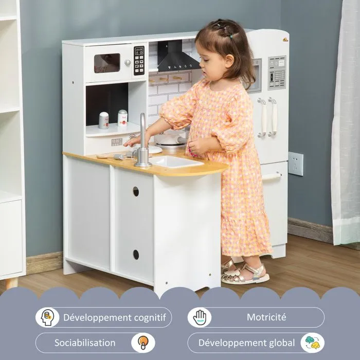 Cuisine pour enfant jeu d'imitation nombreux accessoires rangements évier réfrigérateur téléphone blanc-4