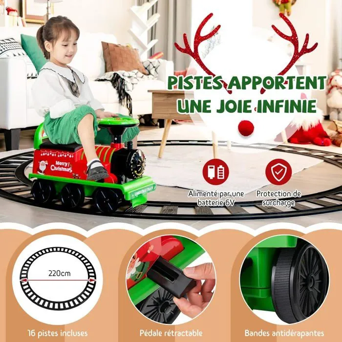 Train Electrique pour Enfants - COSTWAY - Vert - Rail 220cm - Autonomie 3h-5