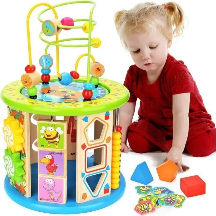 Cube d'activité en bois jouet multifonctionnel 10 en 1, cadeau de jouet éducatif interactif pour les jeux d'éducation précoce-0