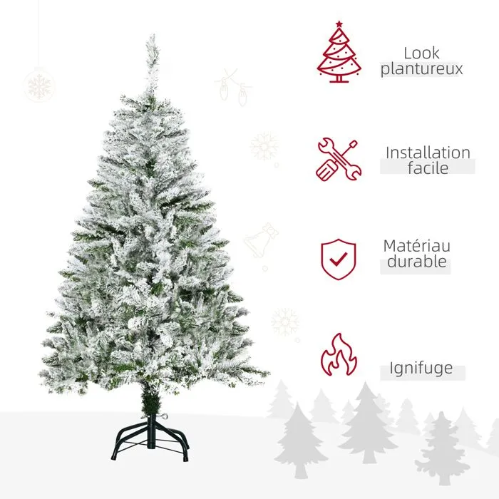 HOMCOM Sapin de Noël Artificiel enneigé 120H cm 200 Branches épines Imitation Nordmann Grand réalisme-4