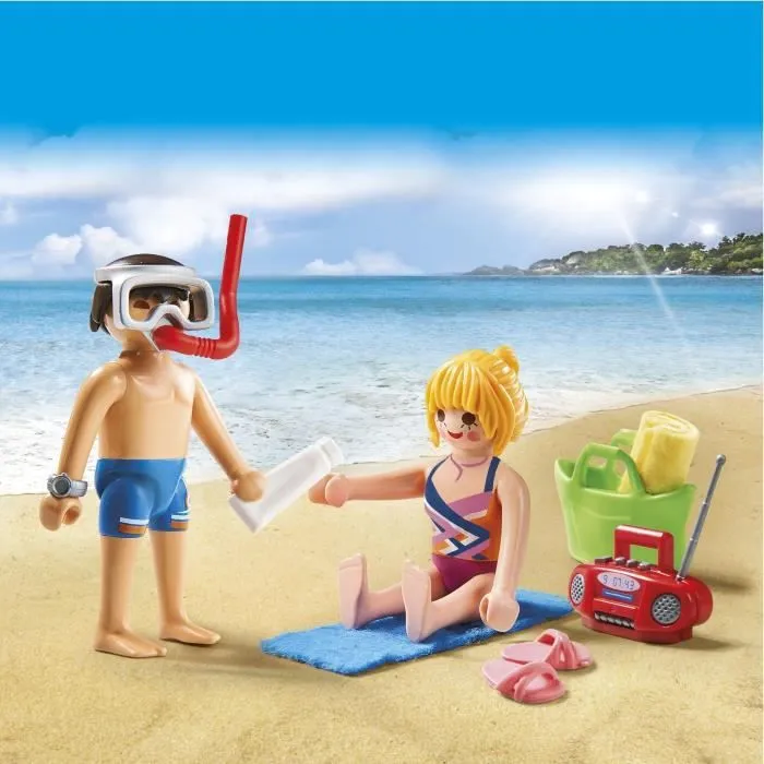 PLAYMOBIL Family Fun - Couple de vacanciers - Sac de plage pratique - 12 pièces - Mixte - A partir de 4 ans-1