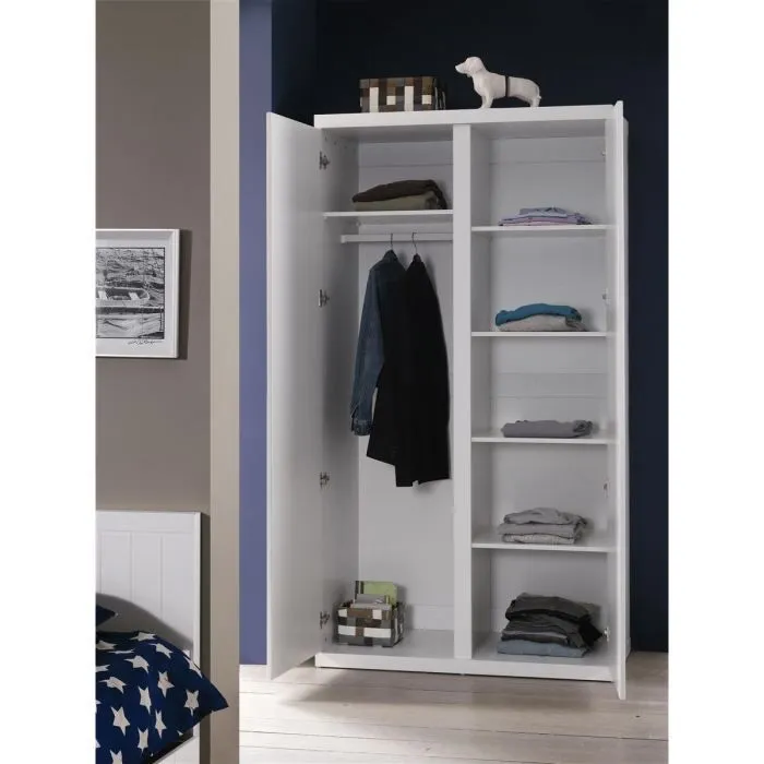 Armoire enfant - Laquée blanche - 2 portes - Classique - Chambre - L 110 cm x P 57 cm x H 204 cm - LARA-1