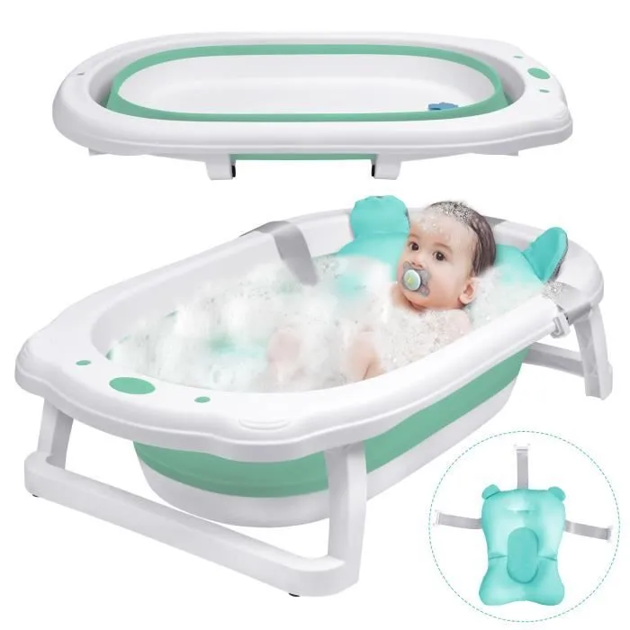LARS360 Baignoire Pliable Bébé Pliante avec Coussin de Bain Baignoire Bébé Ergonomique pour Bébés et Nouveau-nés (Vert)-0