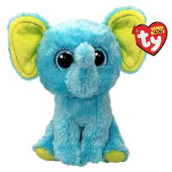 Peluche - TY - Trunkles - Éléphant - 15 cm - Yeux pailletés - Bleu clair, jaune-0