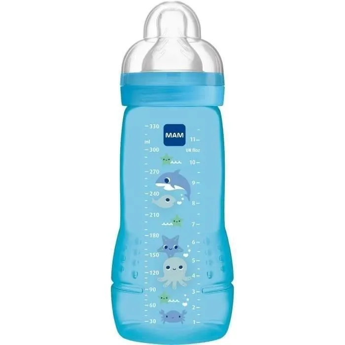 Biberon 2ème âge - MAM - Easy Active - Bleu - 330ml - Tétine ultra-douce-0