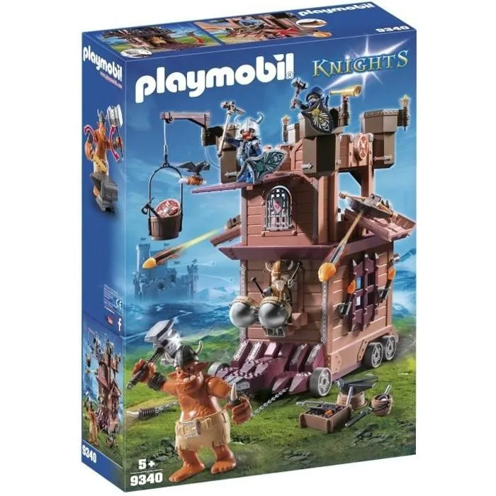 PLAYMOBIL Knights - Tour d'Attaque Mobile des Nains - Contient 3 personnages et 1 troll - A partir de 5 ans-0