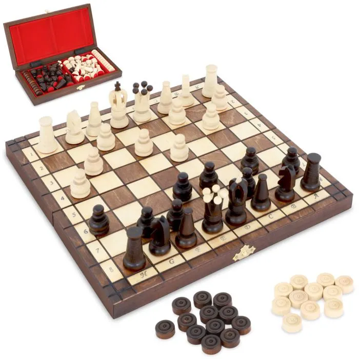 Jeu d'échecs en bois - Echec Jeux d'echec Chess Dame - Echiquier en Bois - 30,5 x 30,5 cm-0