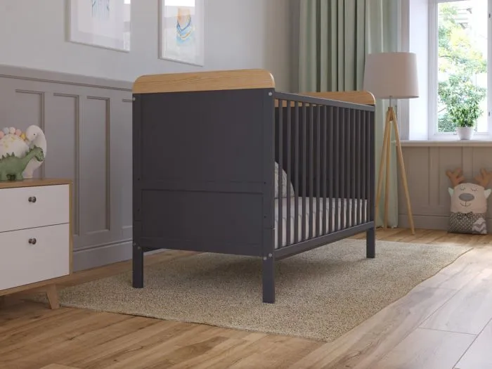 Lit Bebe Evolutif Avec Matelas - Lit Bebe Set Complet 120x60 cm Bois,Anthracite-Pin convertible-3