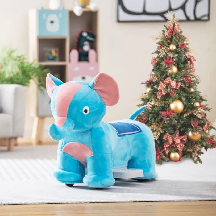 COSTWAY Voiture Electrique Enfant en Peluche Eléphant avec Musique, Pédale Latérale & Guidon Antidérapant, Charge 25KG, 3 Ans+-5