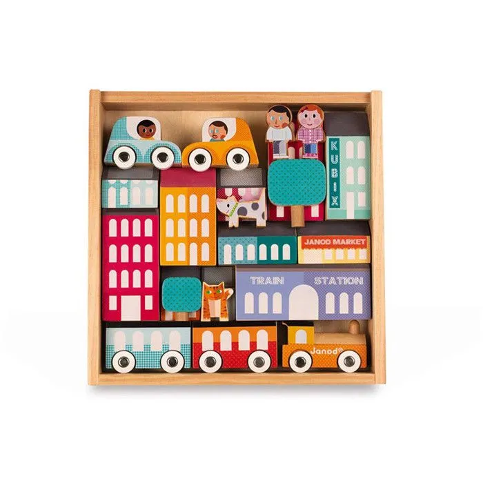 Kubix 22 pièces city - Jouets par univers - Jeux de construction - Cubes en bois-0