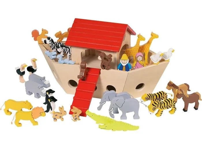 Arche de Noé en bois - GOKI - Maisonnette - Développe l'imaginaire et la connaissance des animaux-1