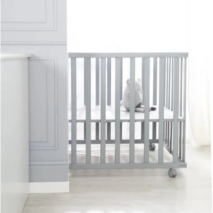 Parc bébé pliable - ROBA - LITTLE STARS - 75 x 100 cm - Hauteur réglable - 4 Roues freinées - Bois Laqué Gris Taupe - Motif Étoile-4
