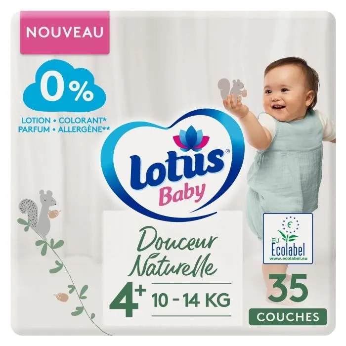 LOTUS BABY Couches Douceur Naturelle taille 4+ - 10 à 14 kg - Le paquet de 35 couches-0