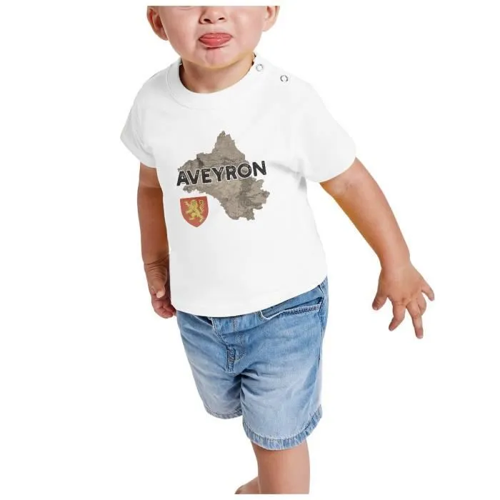 T-shirt Bébé Manche Courte Blanc Aveyron 12 Département Millaux Carte Ancienne Occitanie-1