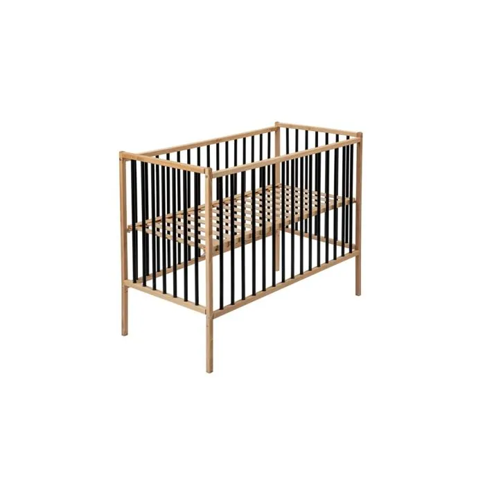 Lit bébé évolutif Combelle - Rémi en bois bicolore noir - 60x120cm - plancher réglable et roulettes-2