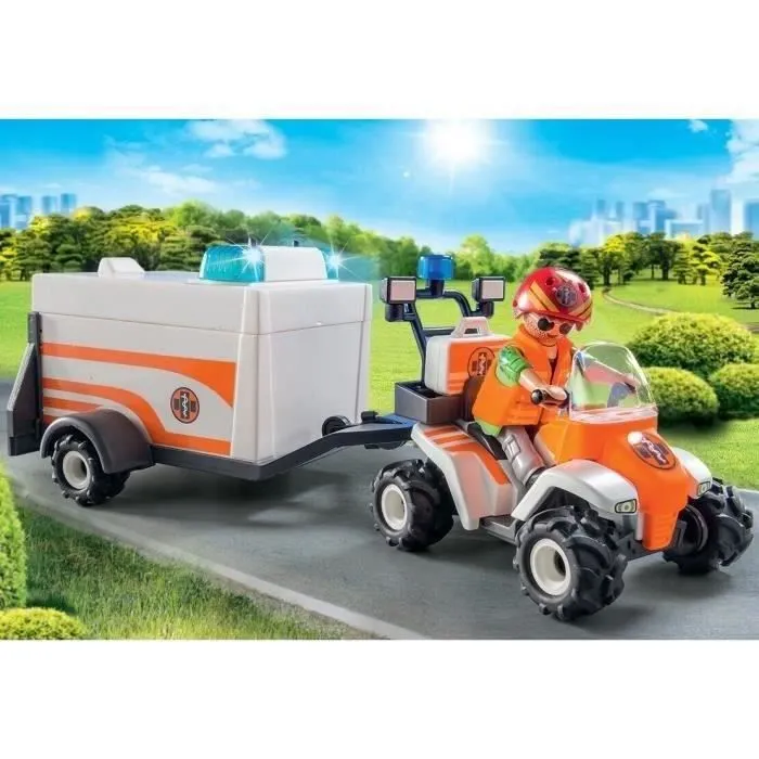 PLAYMOBIL - City Life Les Secouristes - Quad et remorque de secours avec effets lumineux et sonores-3