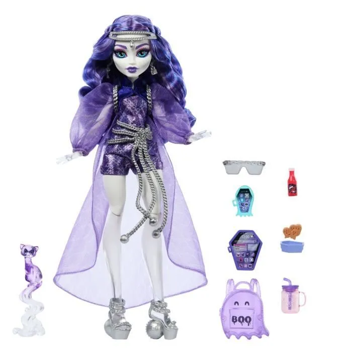 Monster High-Spectra Vondergeist-Poupée, furet Rhuen et accessoires HXH77-0
