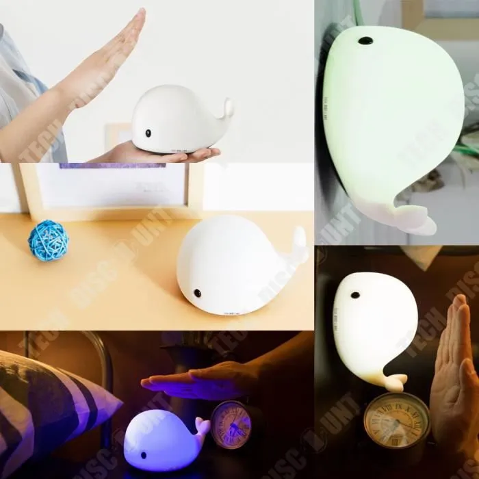TD® Veilleuse bebe de nuit enfant lumineuse bureau table lecture lumière silicone dauphin induction yeux chambre lampe déco lit somm-2