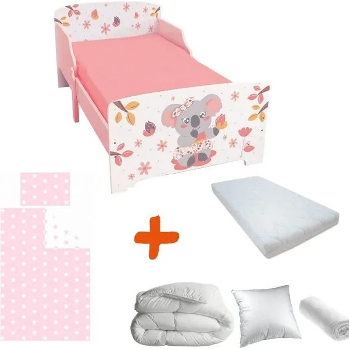 Pack complet Premium Lit enfant Koala - Koala - Lit - Rose - 70 x 140 cm - Marque-0