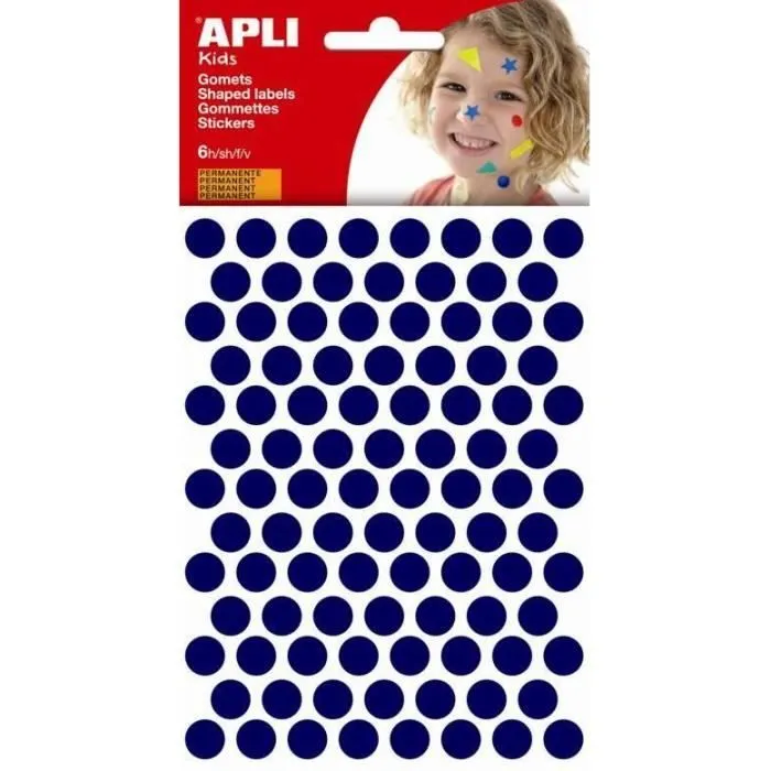 Pochette de gommettes - APLI - Modèle 528 - Couleur bleu - Ø 10,5 mm - 6 feuilles-0