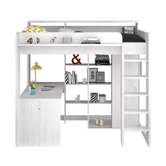 Lit combiné mezzanine enfant PARISOT Lena - Pin Petterson - Sommier inclus - 90 x 200 cm-1