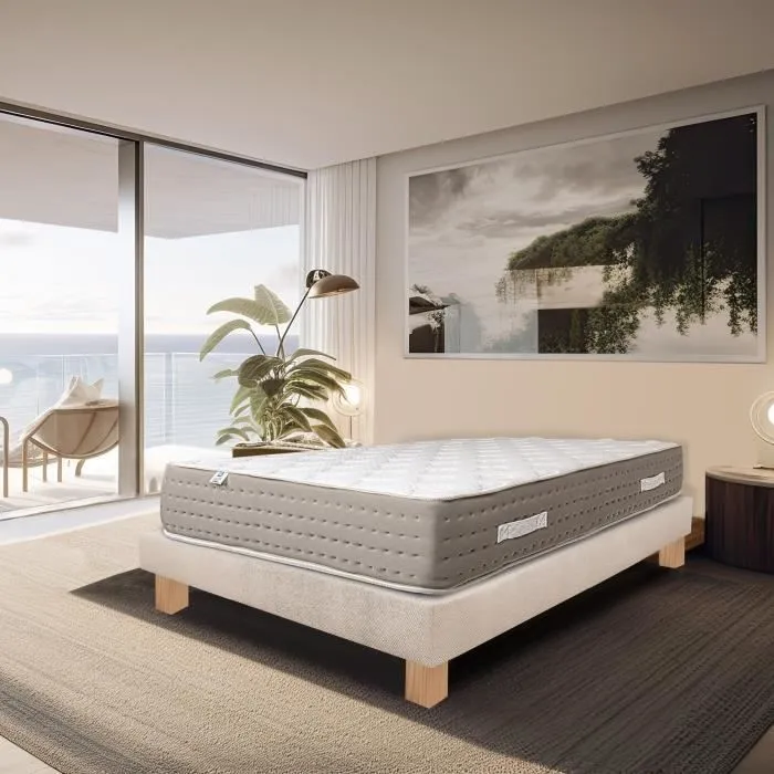 Ensemble matelas Dreamlux, 26 cm ressorts ensachés mémoire de forme ferme réversible+sommier beige ep20cm-0