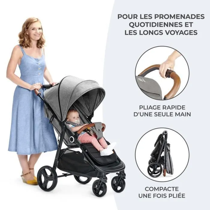 Poussette citadine - KINDERKRAFT - Grande + Black - 4 roues - Dossier et repose-pieds-3