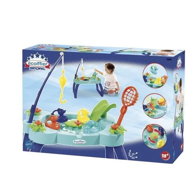 ECOIFFIER - Table pêche à la ligne - 4 canards, canne, épuisette, toboggan et manivelle en forme de nénuphar-4