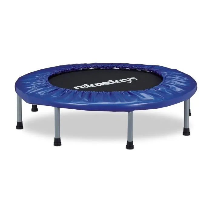 Relaxdays Trampoline intérieur pliable bleu-noir fitness gym musculation HxlxP: 22 x 95 x 95 cm charge maximale 100 kg, bleu-noir-0