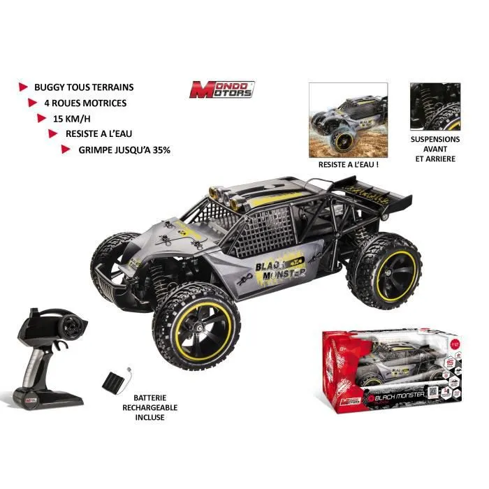 Buggy radiocommandé MONDO Black Monster R/C 1:12 - 4 roues motrices - Résistant à l'eau-1