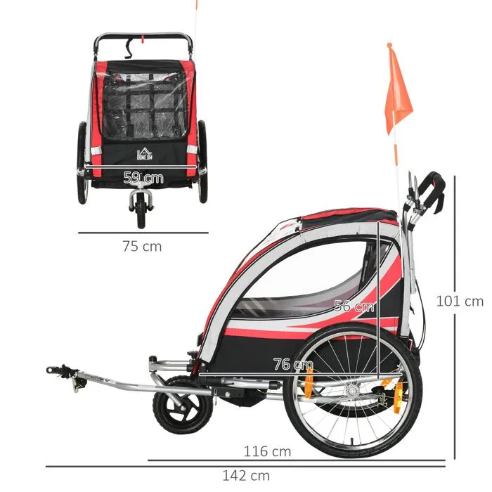 HOMCOM - Remorque vélo pour enfant - Acier - 142x75x101cm - Rouge-3