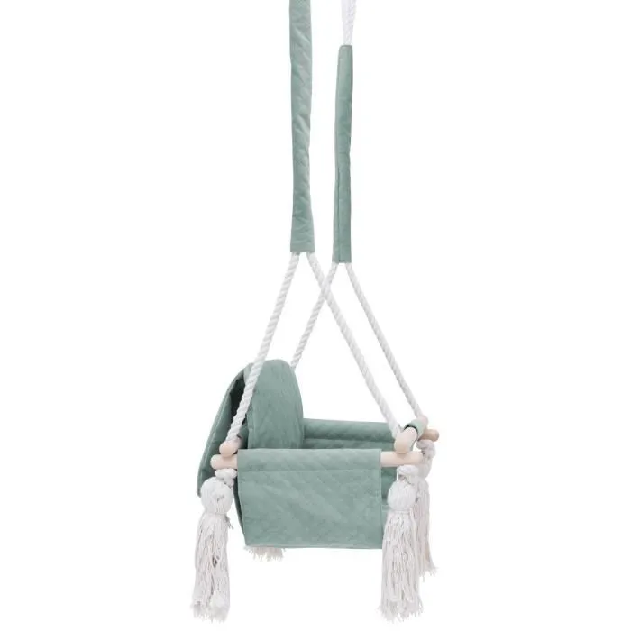 Bellochi Balançoire Bébé en Bois - Balançoire enfants avec Velours Coussins - Certifié - Balançoire Pour l'intérieur Menthe-2