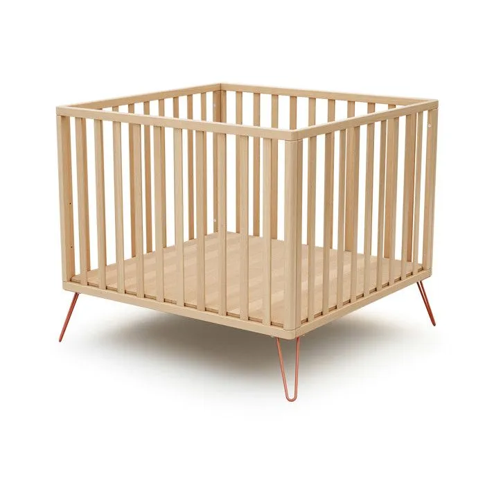 JURABABY - Parc bébé ONLY en bois  Hêtre et Terracotta - 100x100-0