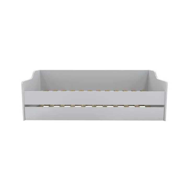 WEBER Lit gigogne contemporain blanc + sommier en bois épicéa massif - l 90 x L 190 cm - COSY-3