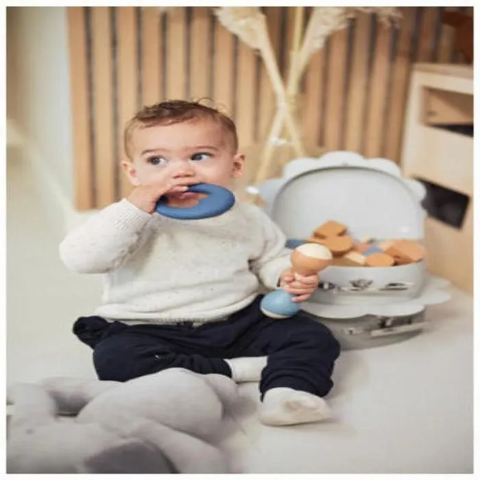 Anneau de dentition en caoutchouc Lune Jeans Bleu - Jollein - Bébé-1