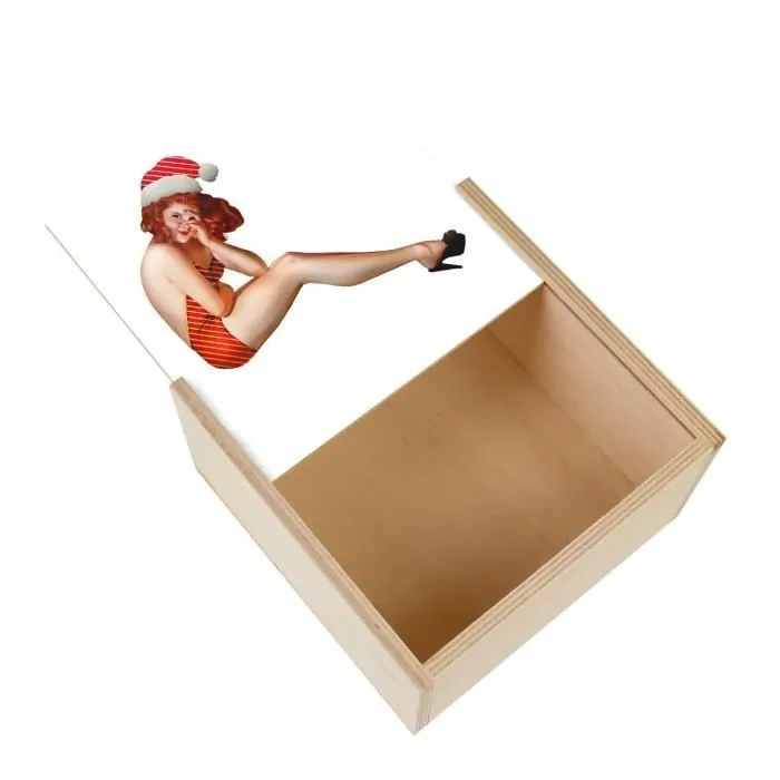 Boite Coffret en Bois - Pin Up De Noel Vintage Retro Mere Noel 60's (11 x 11 x 3,5 cm)-0