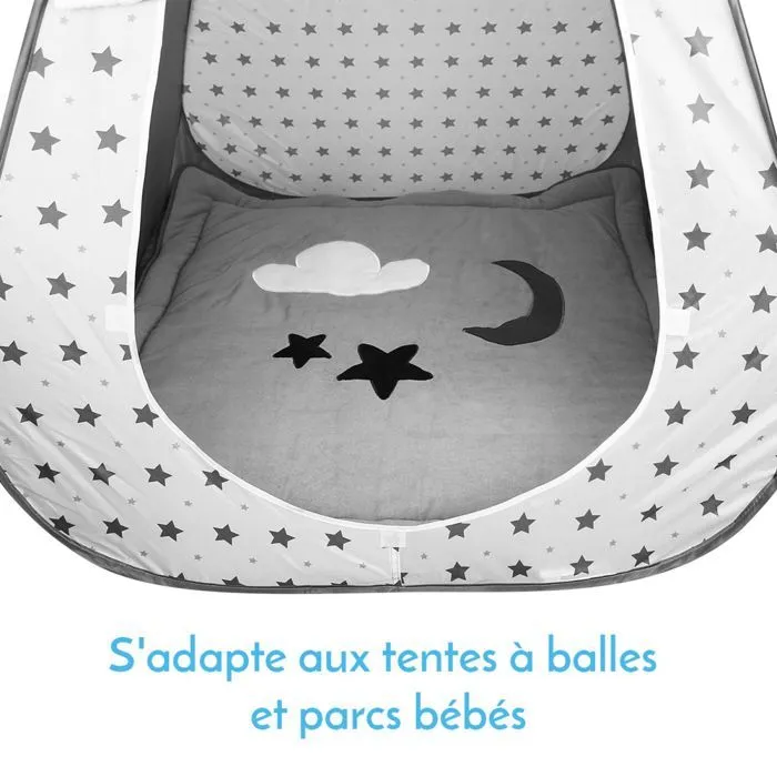 Tapis de jeu, de sol, d'éveil ou de parc bébé, enfant molletonné 1m x 1m - Gris - Monsieur Bébé-3