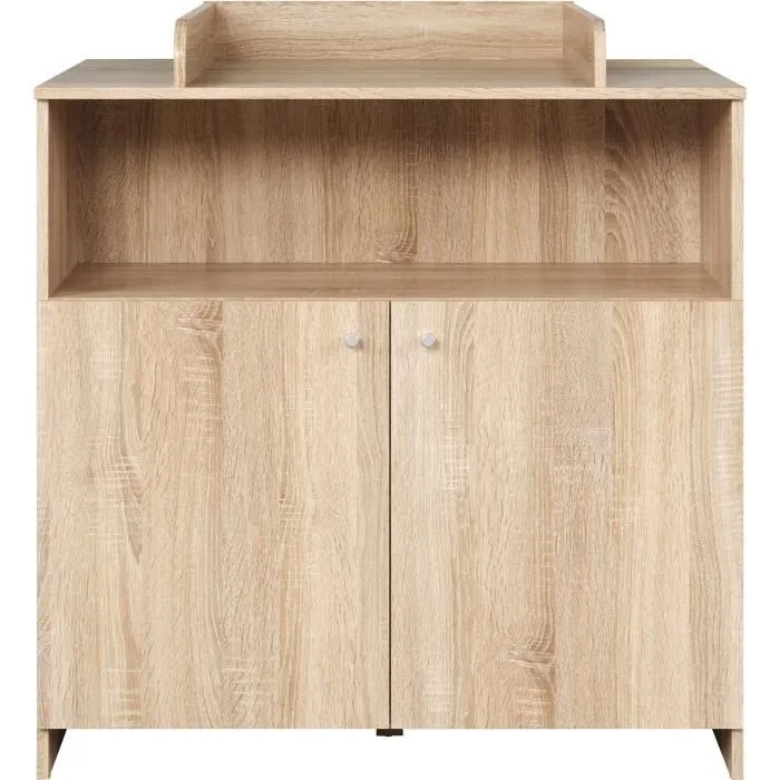 Chambre bébé duo NIKO - Lit 70x140 cm + Commode à langer 2 portes - Décor chêne naturel - TRENDTEAM-6