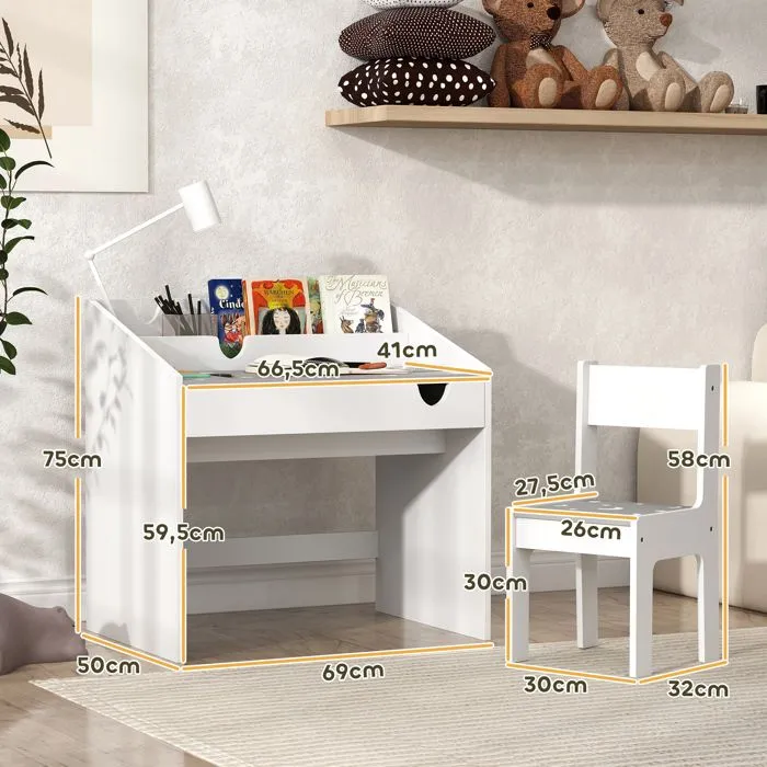 Ensemble Bureau et chaise pour enfants - AIYAPLAY - rangement - tiroir coulissant - 3-6 ans - motif étoilé - Gris-3