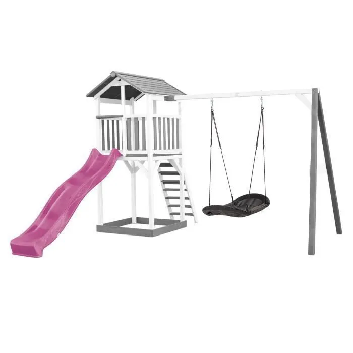 Aire de Jeux - AXI - Beach Tower - Toboggan 228 cm - Bac à Sable - Escalade Bois-0