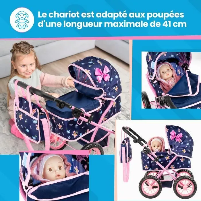 Poussette Poupee Kinderplay - Poussette Landeau Bebe pour Poupée - Poignée Réglable - Roues en Mousse-3