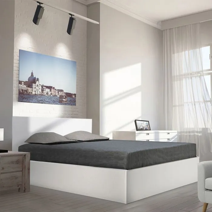 Lit coffre - MADRID - 160x200 - Bois - Blanc - Contemporain - Avec tiroirs-0